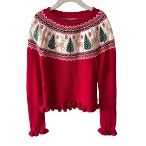 Tahari Girl's Red Holiday Fair Isle Christmas Sweater in Size M